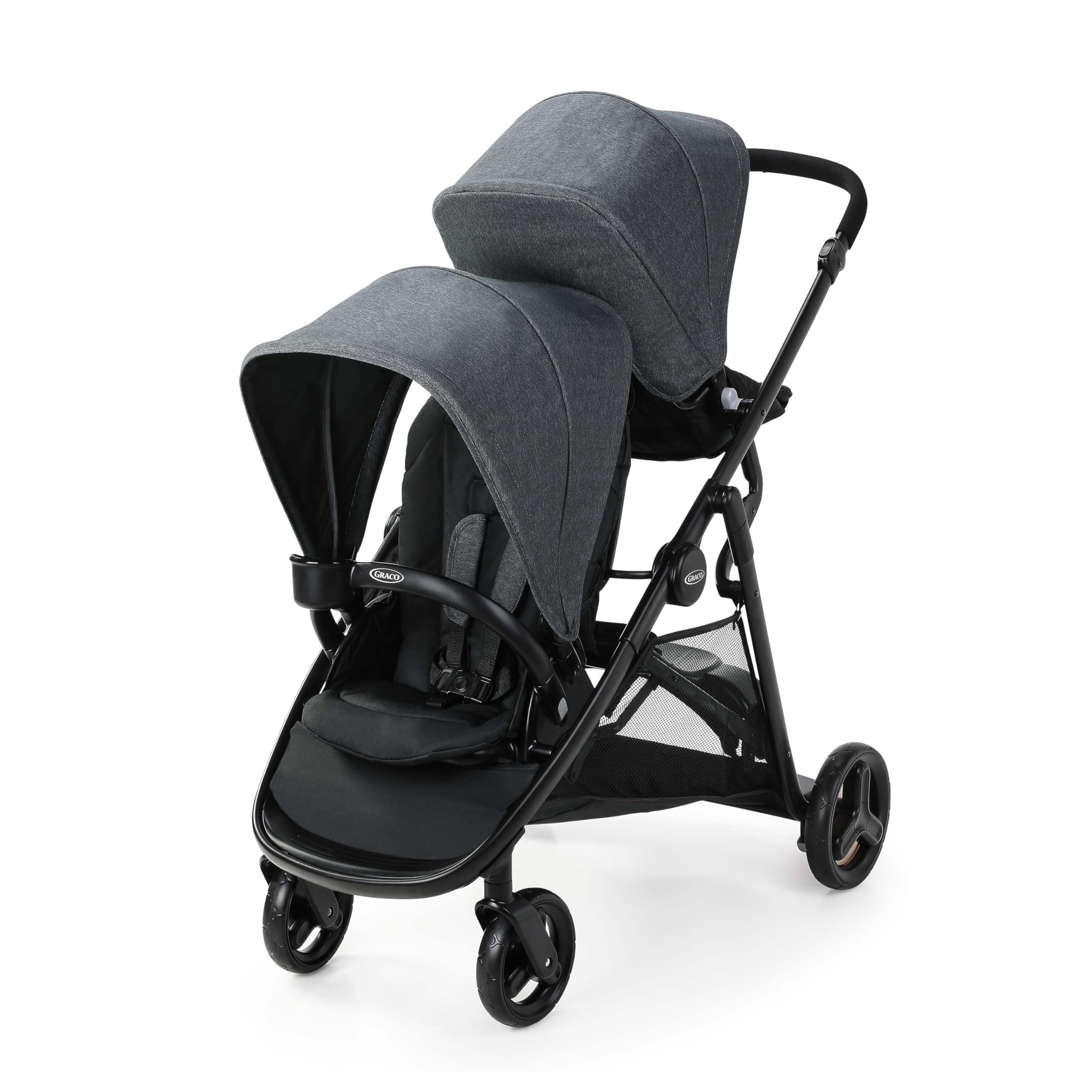 Graco Ready2Grow 2.0 Double Stroller with Bench Seat & Standing Platform - Lightweight Compact Stroller for 2 Kids - Perfect for Twins, Siblings or Toddlers - Ideal for Shopping, Travel & Daily Walks