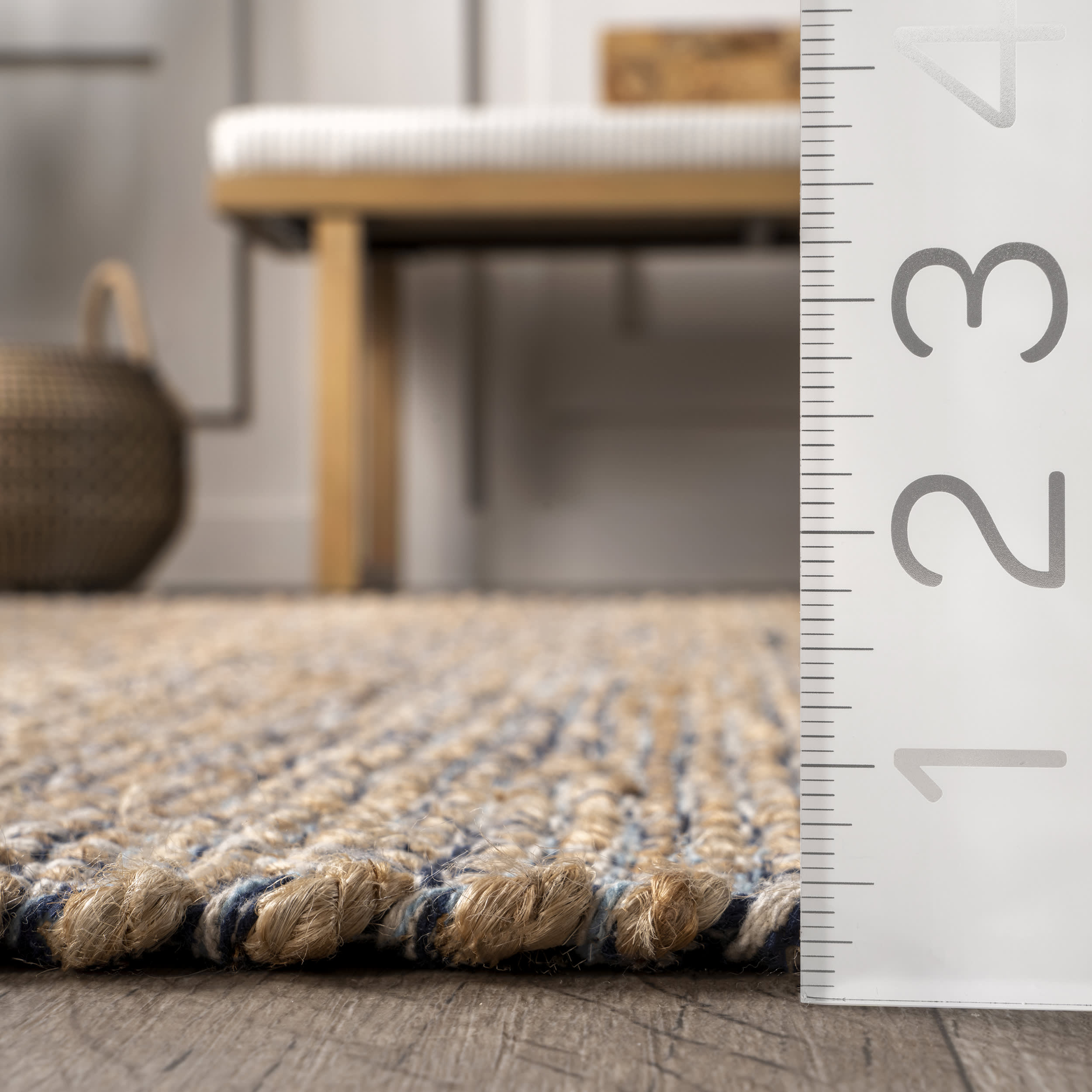 Braided Striped Jute Rug - Natural Handwoven Eco-Friendly Floor Mat for Living Room, Bedroom & Boho Decor