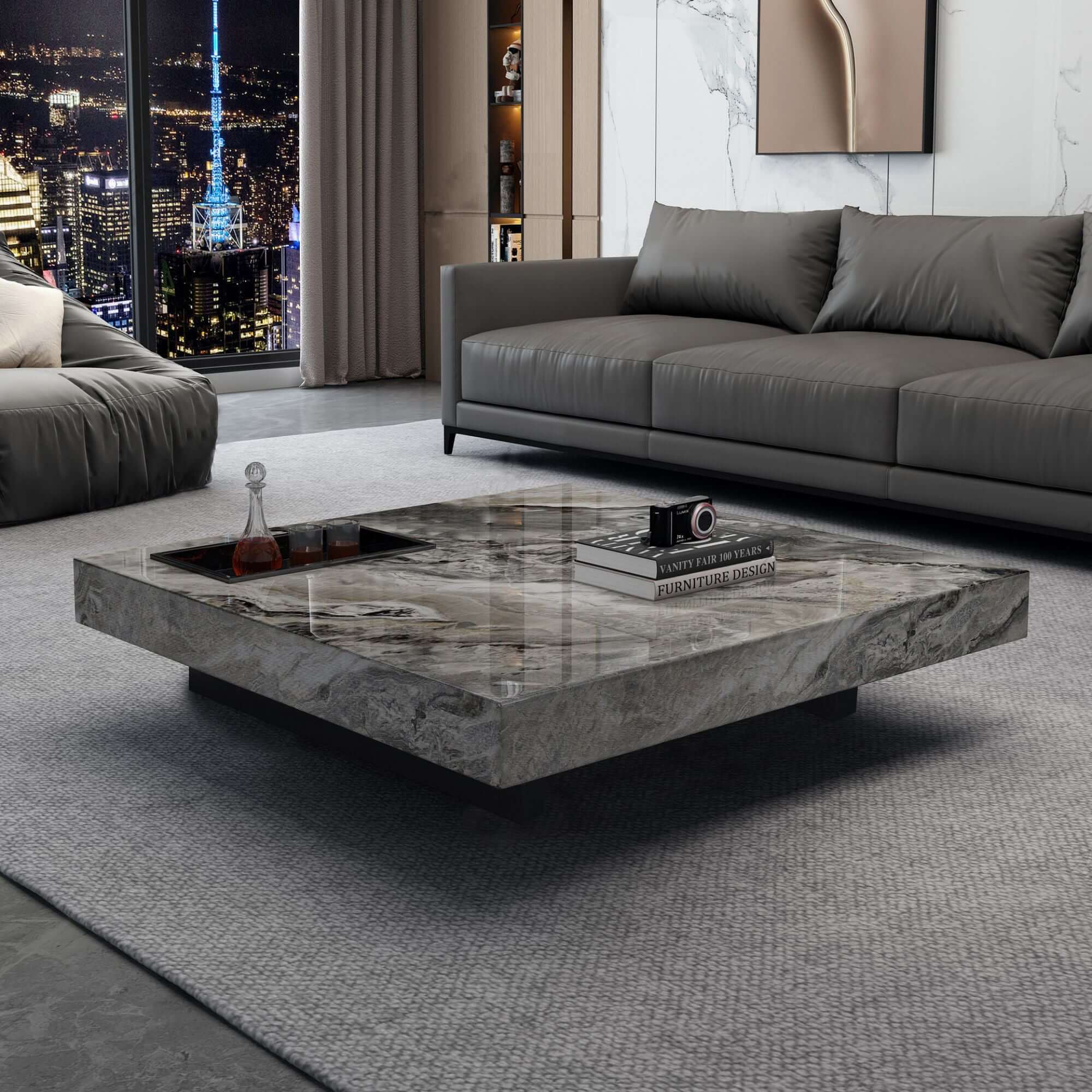 Luxury Square Marble Coffee Table with Metal Legs - Modern Living Room Centerpiece for Home Decor
