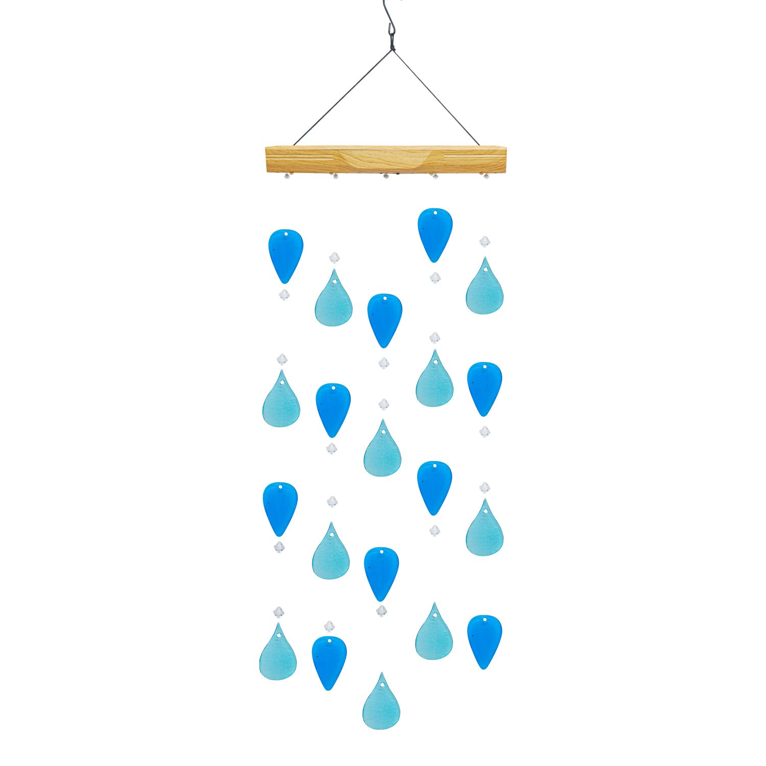 Solar-Powered Blue Glass Wind Chimes for Outdoor Decor - Hanging Wind Chimes with LED Lights for Garden, Patio, Yard & Bar Decor - Creates Soothing Ambiance for Relaxation & Meditation