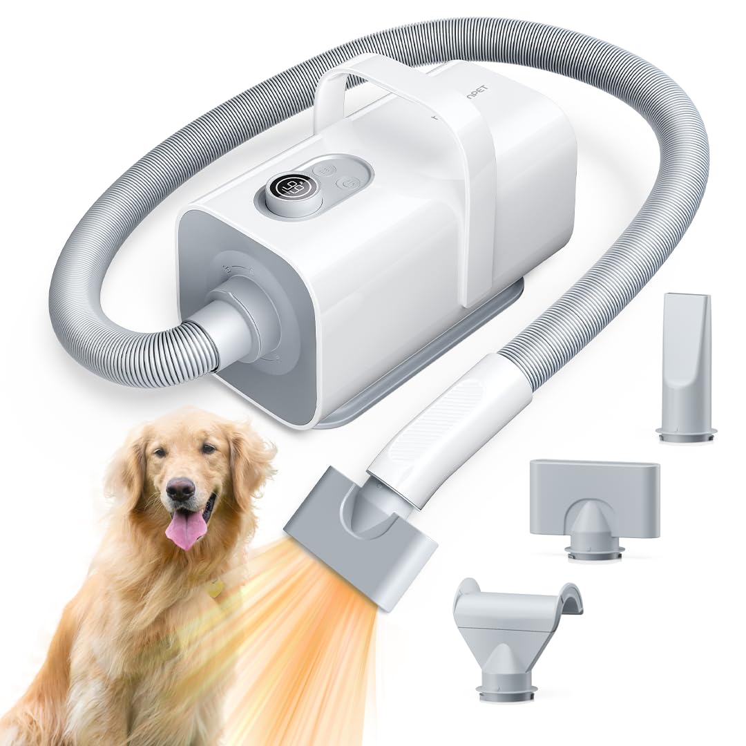 HomeRunPet Ultra Quiet High-Velocity Dog Hair Dryer - Professional Grooming Blower with 99 Speed & 3 Temperature Settings, 6.5ft Hose & LED Display - Perfect for Small to Large Dogs - Ideal for Pet Salons, Home Grooming & Quick Drying After Baths