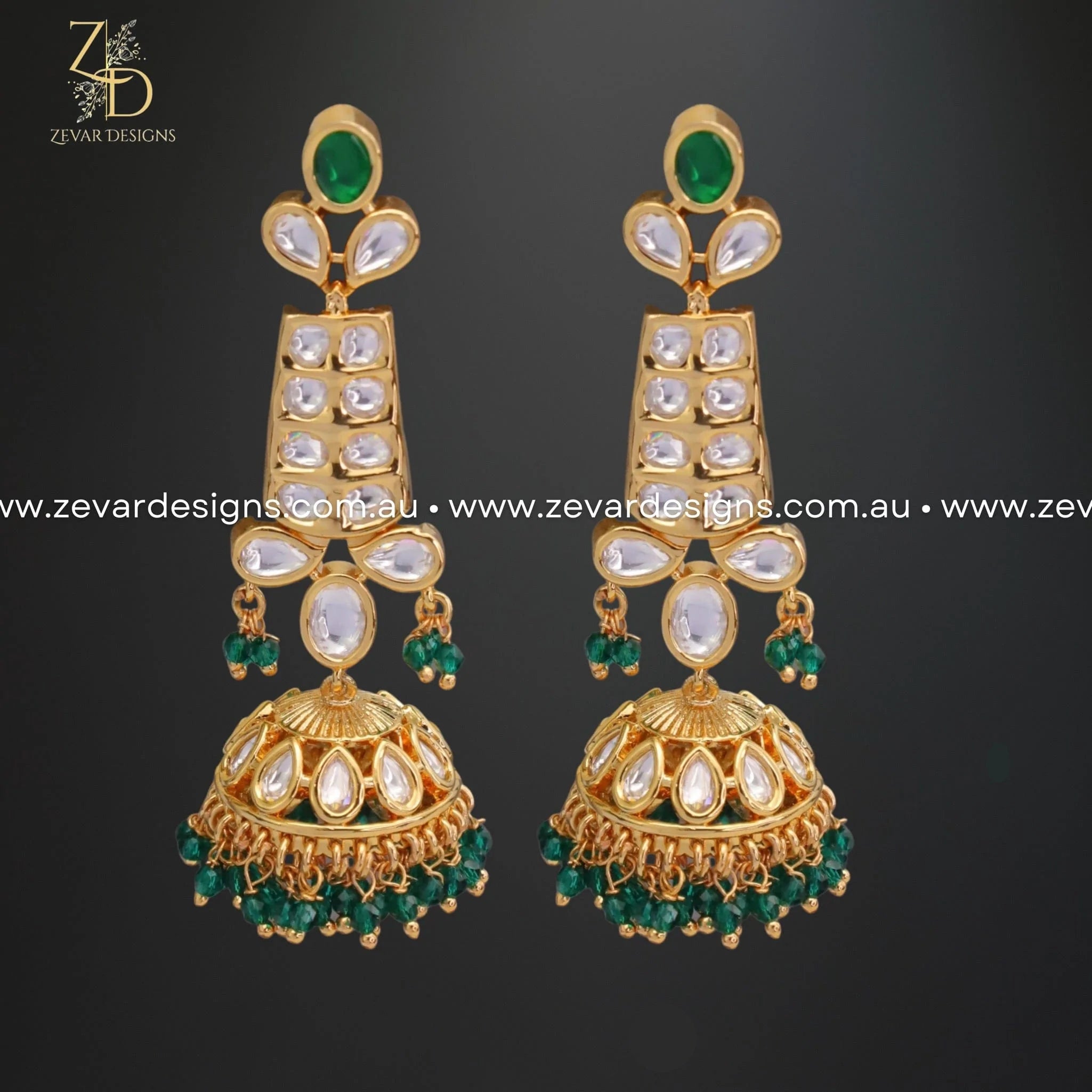 Kundan Jhumki Green Beads Earrings | Traditional Indian Jewelry for Women | Perfect for Weddings, Parties & Festive Occasions