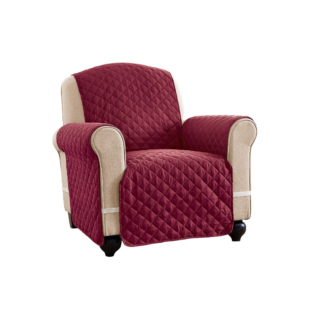 Reversible Spill-Resistant Quilted Chair Cover Protector with Ties - Burgundy/Taupe - Fits Seat Bottom, Back & Arms | Perfect for Living Room, Dining Room & Office Chairs