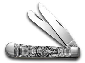 Case XX Trapper Pocket Knife - Tree Rings Etched White Pearl Corelon Handle, Folding Knife for Camping, Hiking & Everyday Carry (EDC)