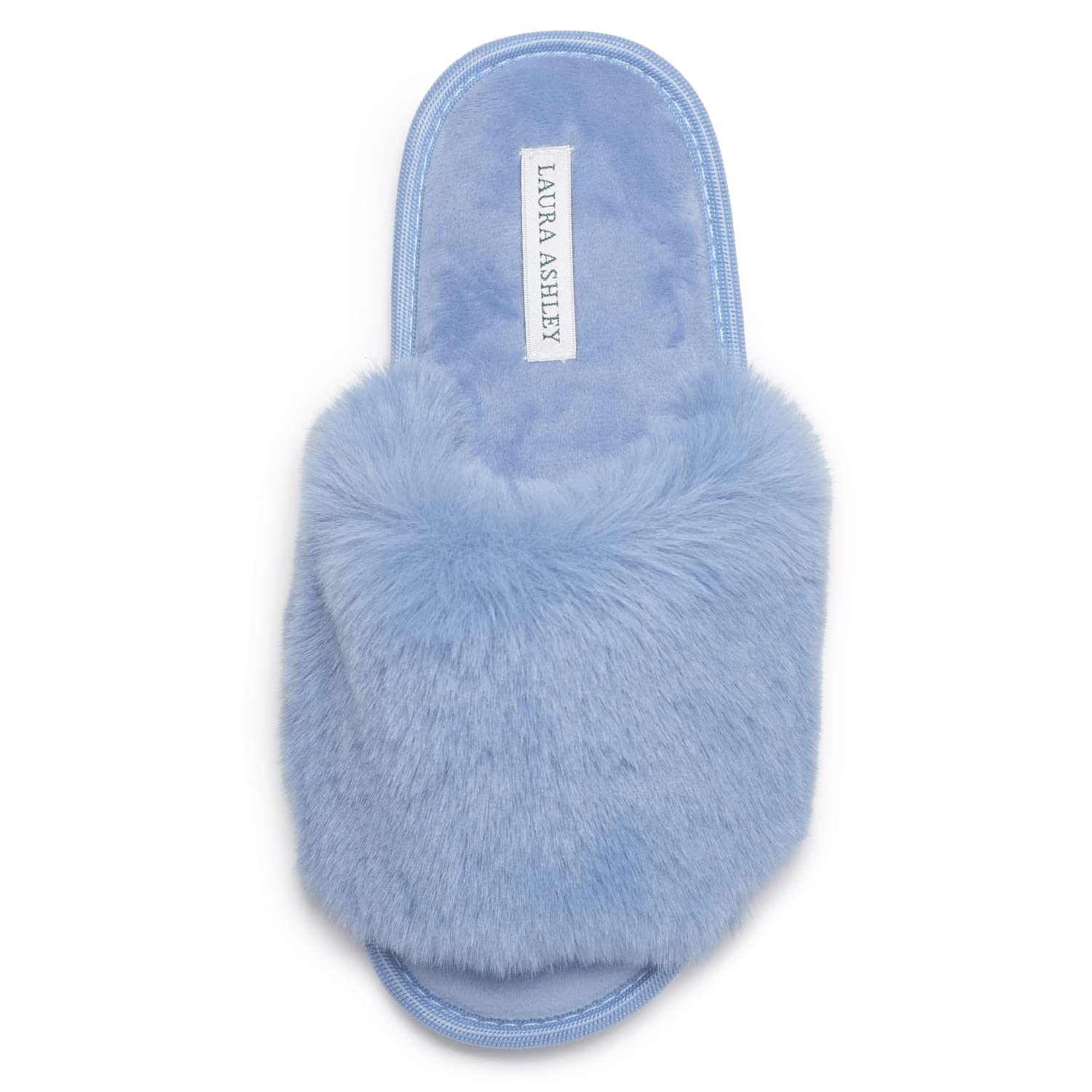Laura Ashley Women's Soft Plush Memory Foam Slide Slippers - Fuzzy Open Toe Faux Fur House Shoes for Indoor Comfort & Warmth - Perfect for Bedroom, Lounge & Relaxation at Home