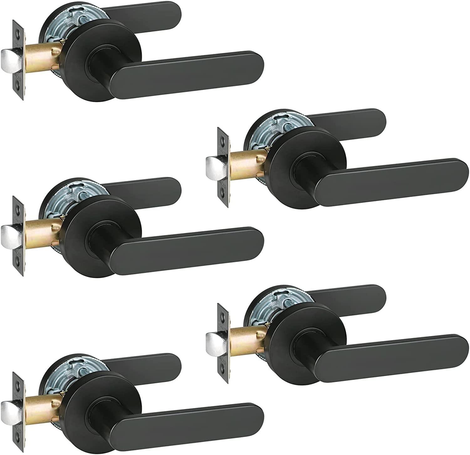 Heavy Duty Passage Lever Lock Set - 5 Pack, Matte Black Finish for Halls & Closets | Non-Locking Door Handle for Interior Doors | Perfect for Residential & Commercial Use