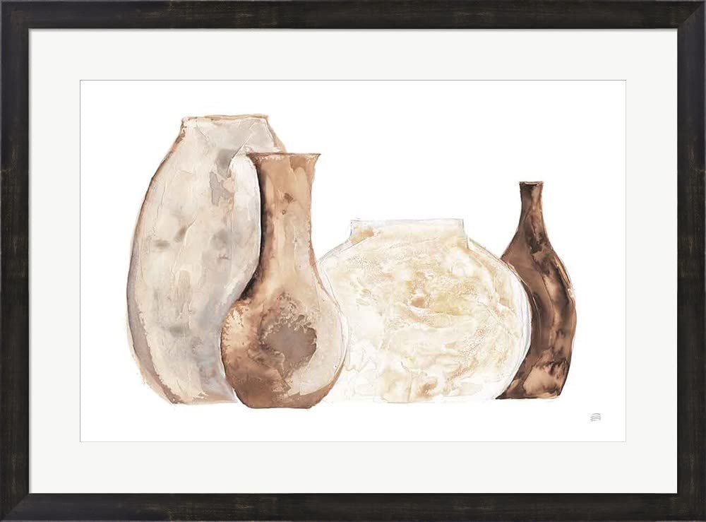 Chris Paschke Neutral Vases II Framed Art Print - 31x23 Inches Espresso Brown Frame - Perfect for Living Room, Bedroom & Office Decor