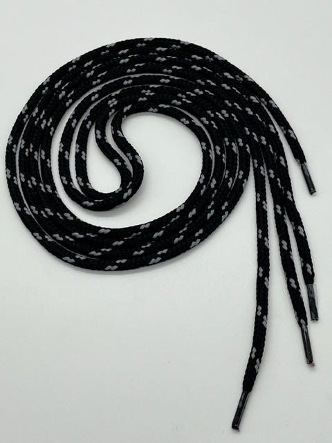 Classic Round Shoelaces - Black with Dark Gray Accents for Sneakers, Boots & Casual Shoes | Durable & Stylish Laces for Everyday Wear