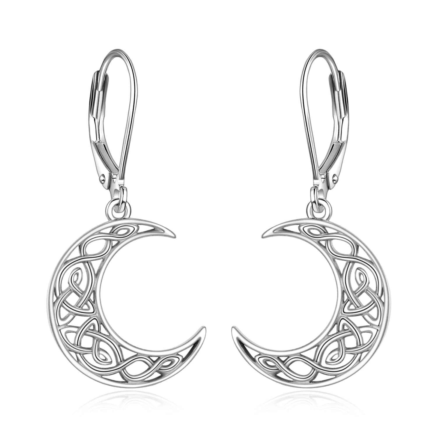 VONALA 925 Sterling Silver Celtic Moon Cat Leverback Earrings - Dainty Animal Jewelry for Women & Girls - Perfect Birthday Gift, Anniversary Present & Everyday Wear for Cat Lovers