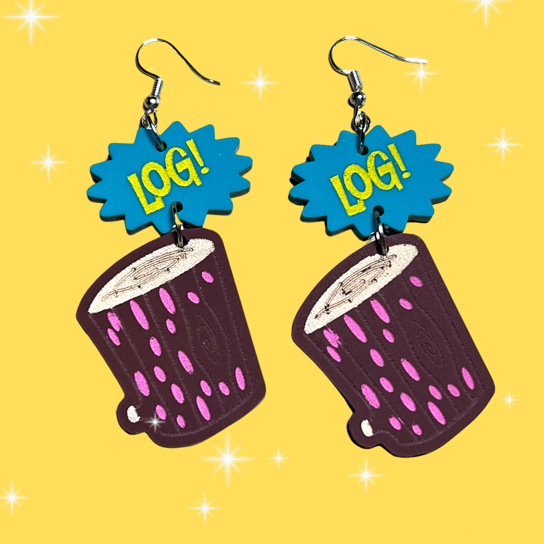 Ren and Stimpy Log Dangle Earrings - Cartoon Character Jewelry for Women - Fun & Unique Gift for Fans - Perfect for Cosplay, Themed Parties & Pop Culture Events