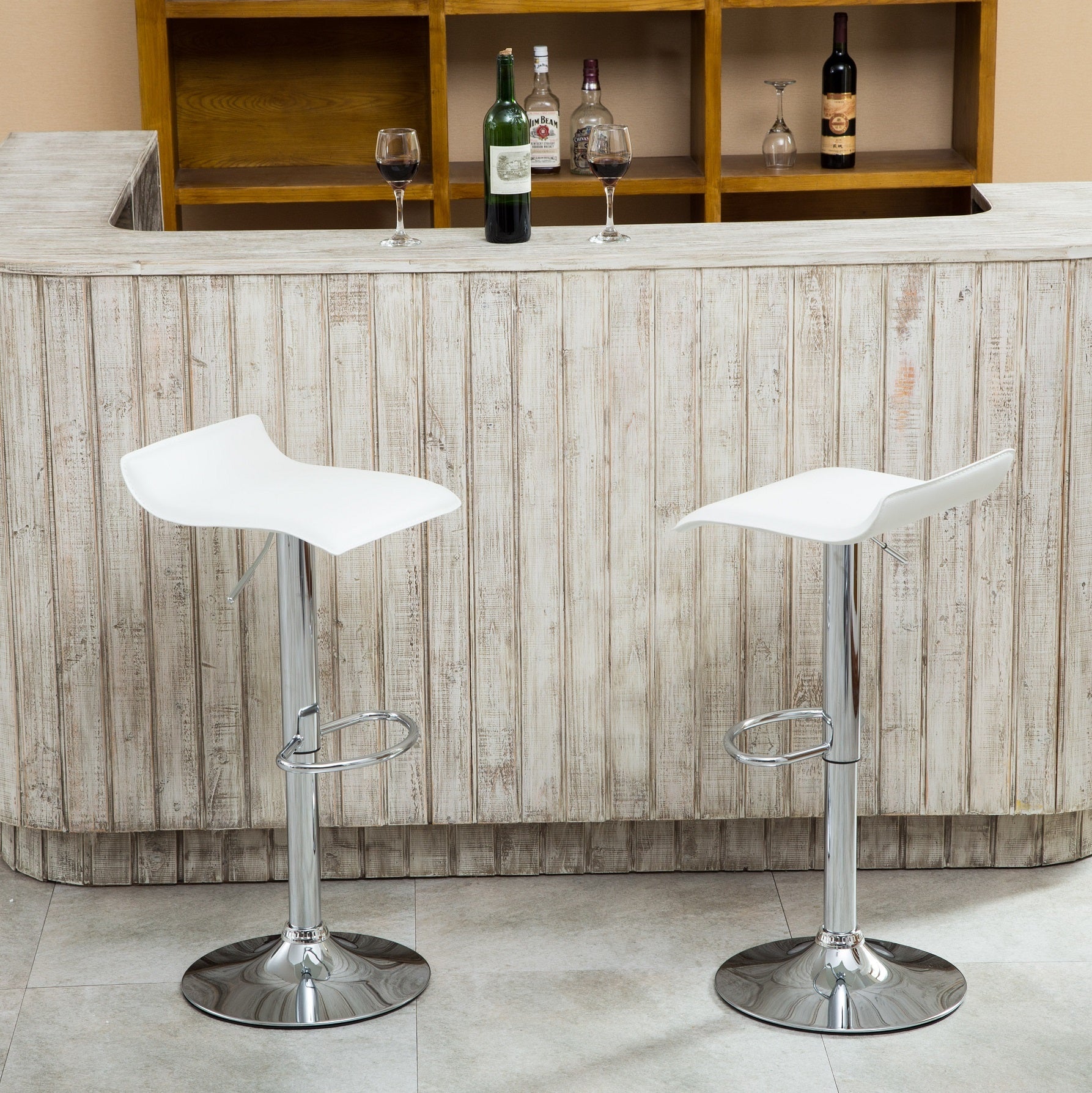 Modern Chrome Air Lift Adjustable Swivel Bar Stools with White PU Seat - Set of 2 for Kitchen Island, Breakfast Nook & Home Bar