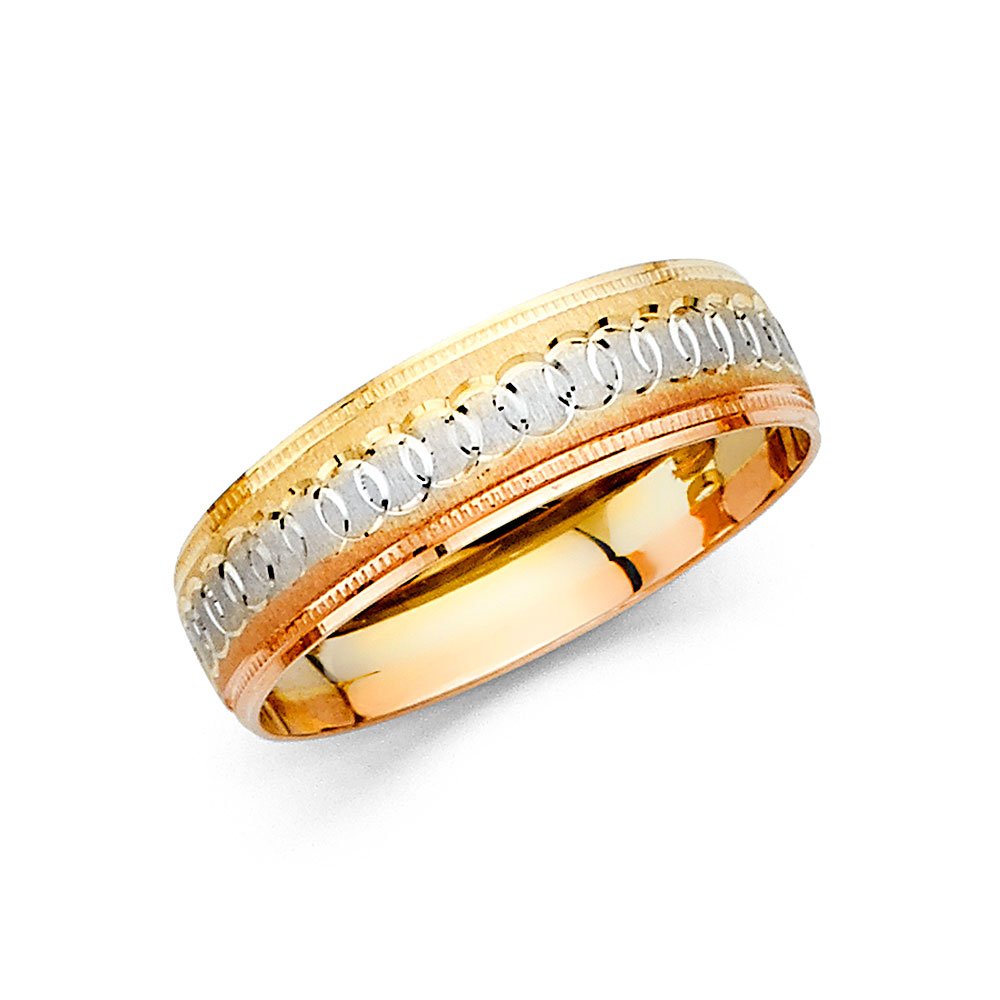 14K Gold Round Cubic Zirconia Ring for Men - Yellow, White & Rose Gold Three-Tone Wedding Band, Anniversary Gift for Him - Perfect for Engagements, Proposals & Special Occasions