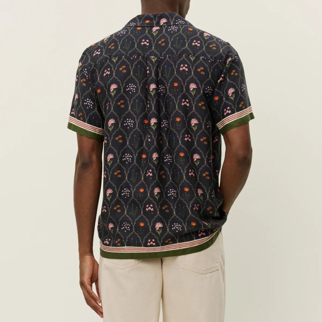Dark Navy Lukas AOP Wild Flowers Short Sleeve Shirt - Stylish Floral Print Casual Wear for Men, Perfect for Summer Outings, Beach Trips, and Outdoor Adventures