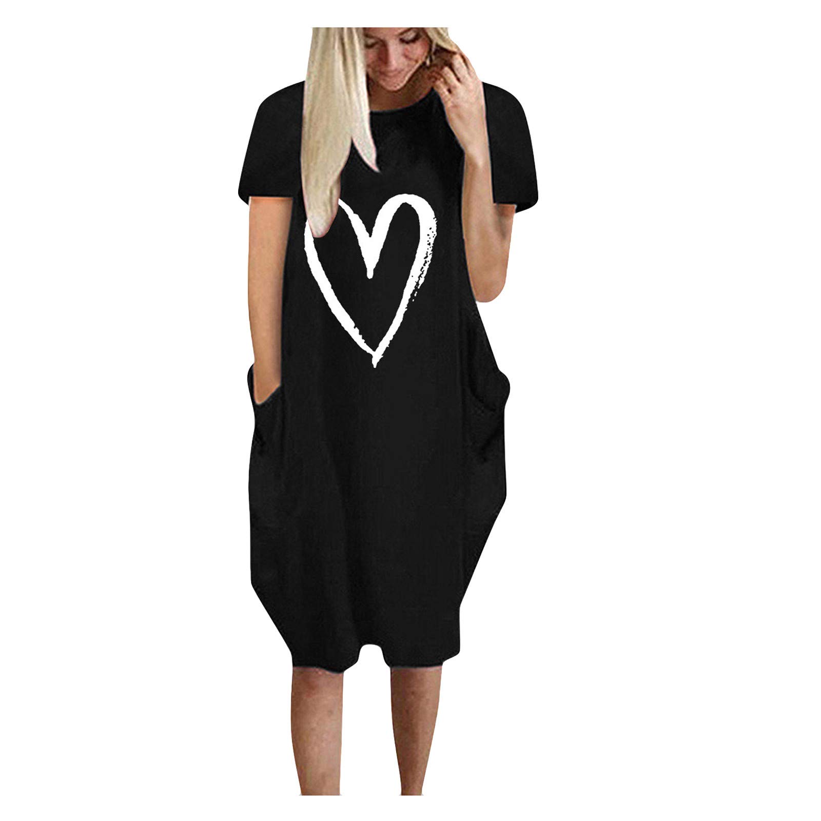 Women's Short Sleeve Tie-Waist Skater Dress with Pockets - Casual Round Neck Pullover Summer Dress for Everyday Wear | Perfect for Brunch, Date Nights & Beach Outings