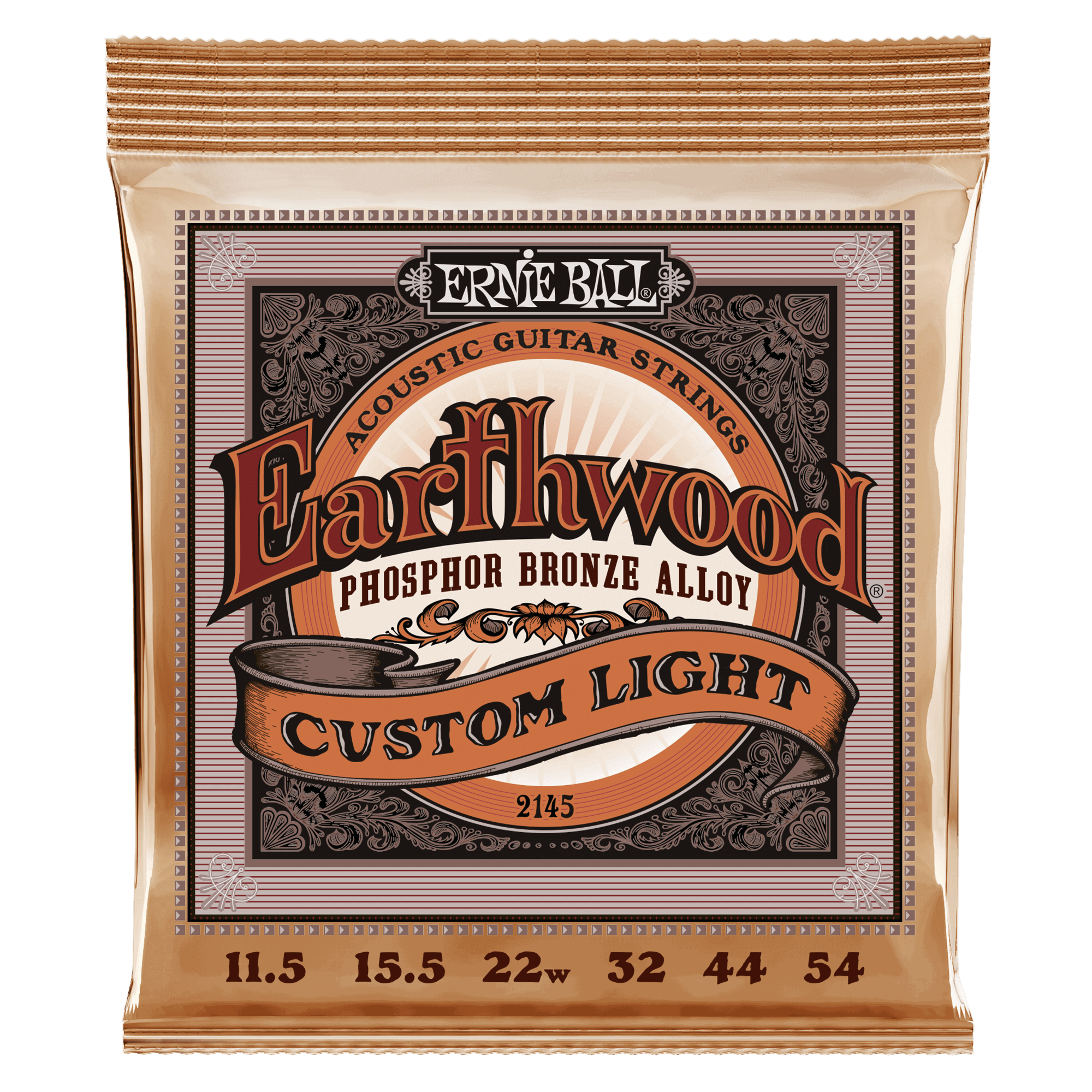 Ernie Ball Earthwood Custom Light Phosphor Bronze Acoustic Guitar Strings 11.5-54 - Perfect for Fingerstyle, Folk & Blues Players