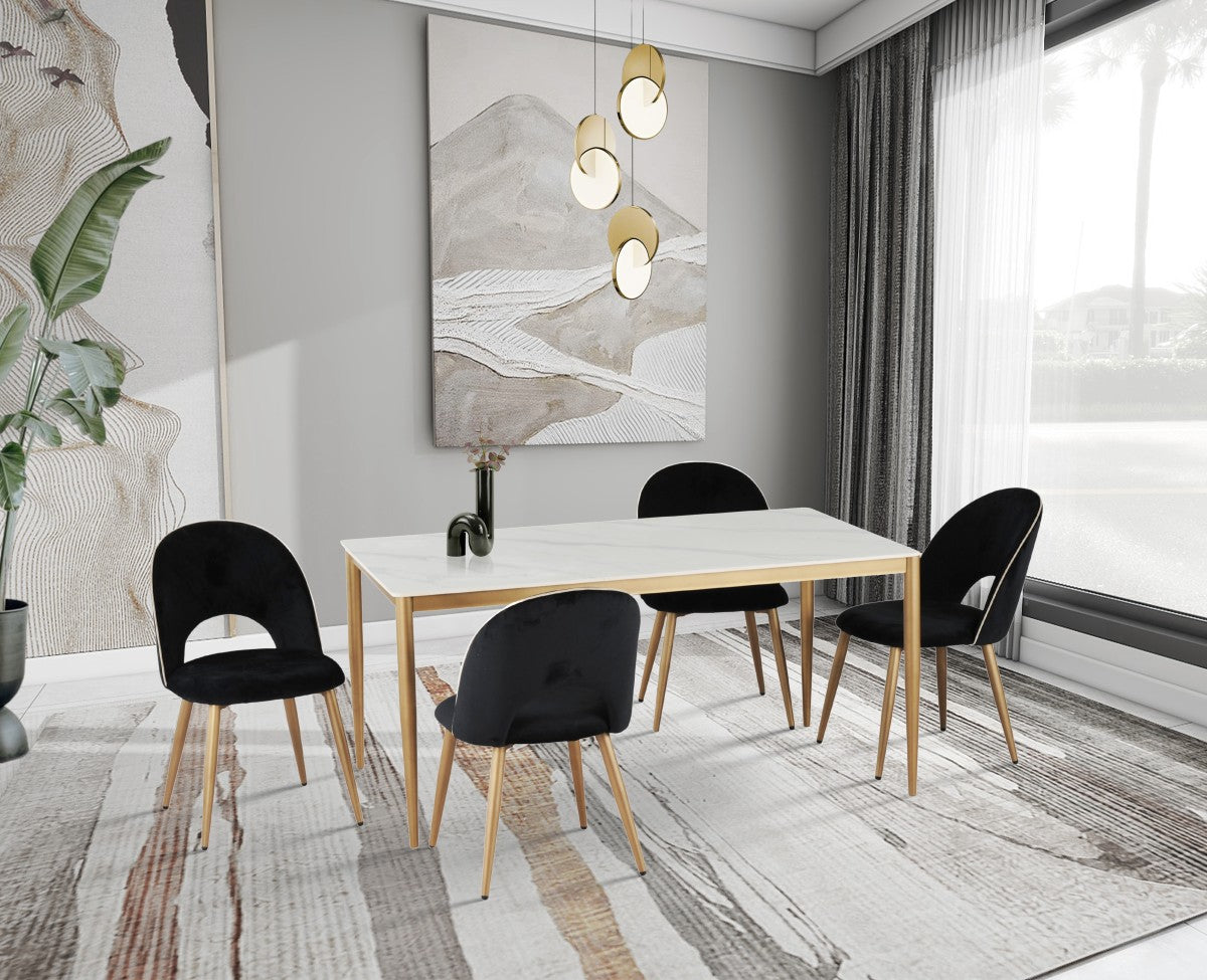 5-Piece Modern Dining Set - White, Gold & Black - Perfect for Small Spaces, Apartments & Home Decor
