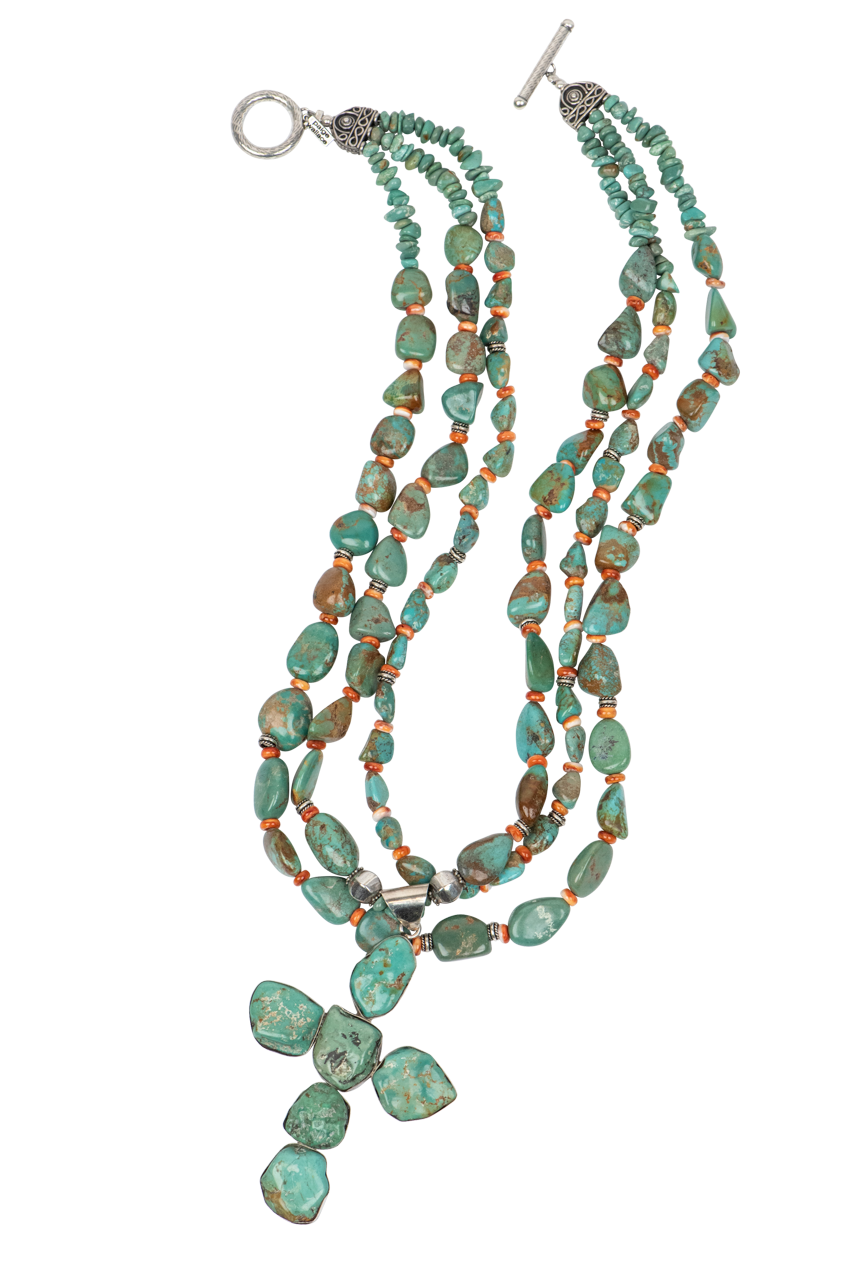 Paige Wallace Turquoise Nugget Cross Necklace - Handmade Sterling Silver Jewelry for Women, Spiritual Gift for Baptism, Confirmation & Everyday Wear