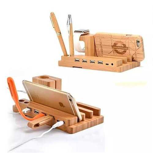 Premium Bamboo Valet Stand with Built-in Charger - Organize Phones, Watches & Keys - Perfect for Bedroom, Office & Entryway