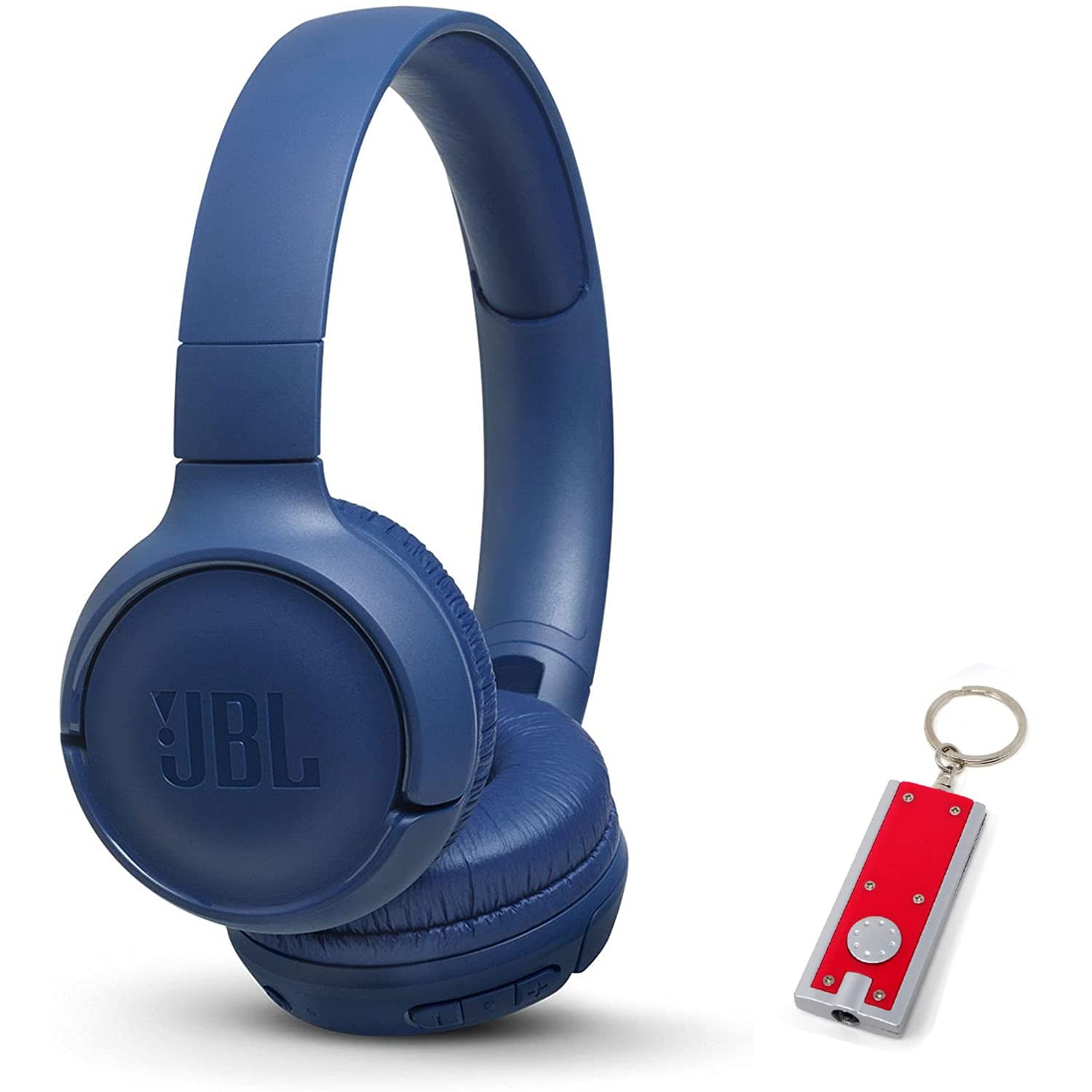 JBL Tune 500BT Wireless On-Ear Bluetooth Headphones with Built-in Mic - Lightweight Foldable Design, 16H Playtime (Blue) | Includes Free LED Flashlight Keychain - Perfect for Commuting, Gym Workouts & Travel