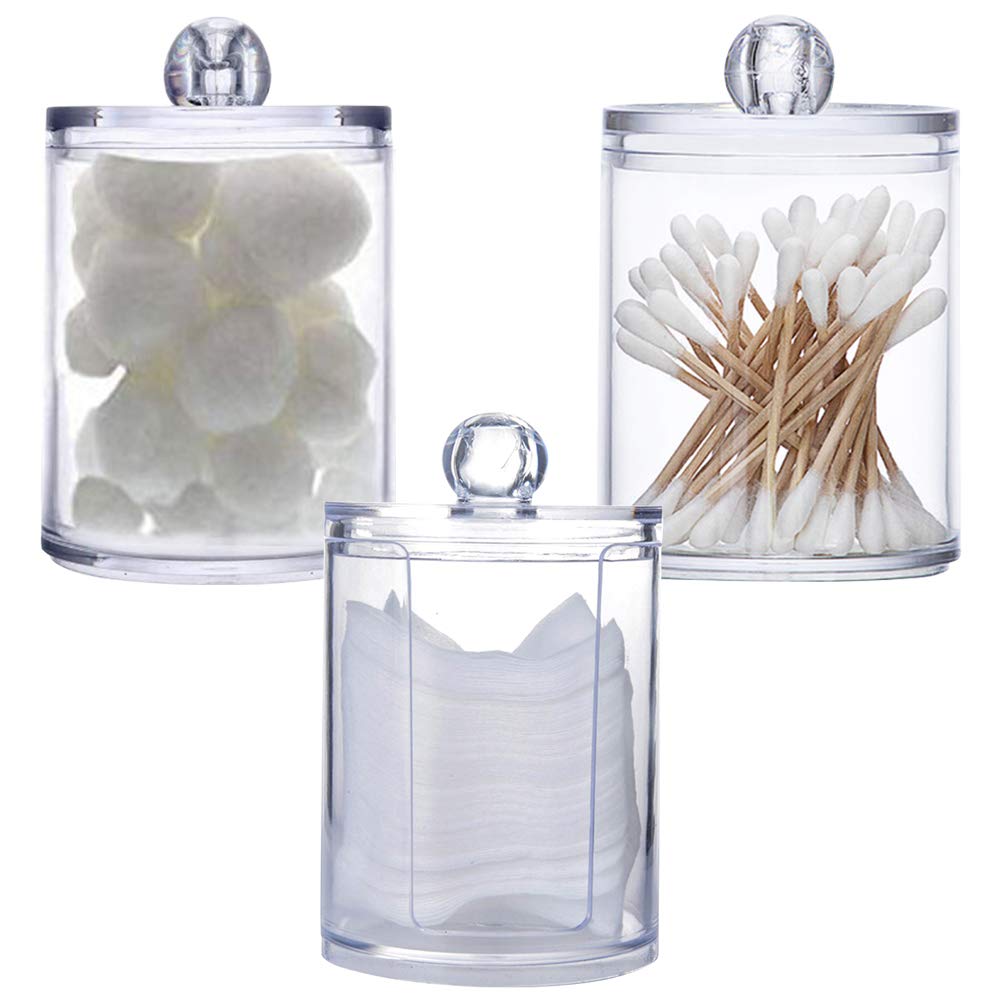 Clear Acrylic Makeup Organizer Set - 3-Piece Cotton Ball & Swab Holder for Bathroom Storage