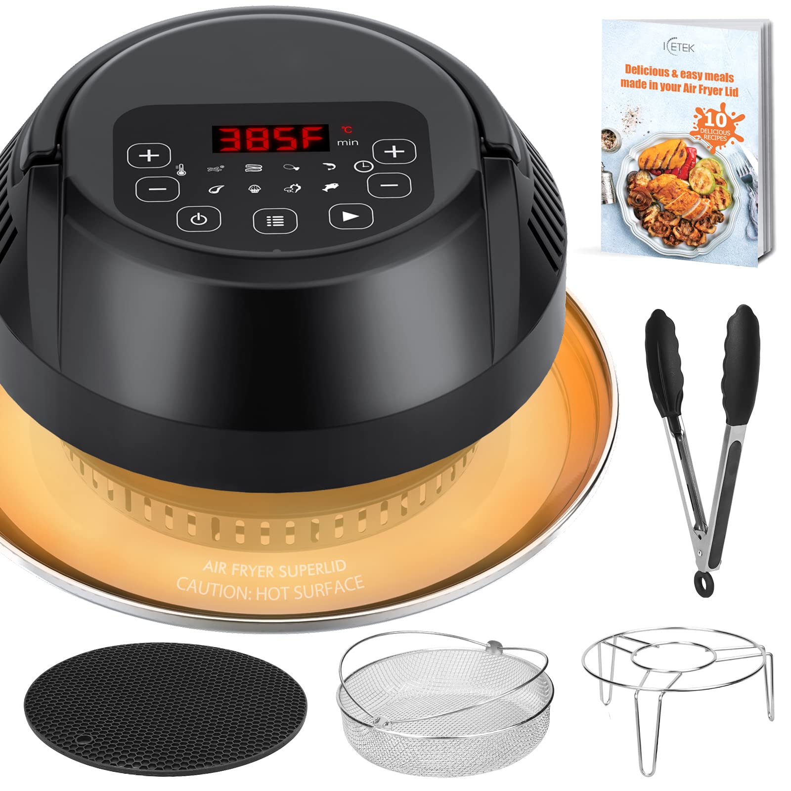 8-in-1 Air Fryer Lid for Instant Pot - 1000W Powerful Pressure Cooker Accessory Converts to Air Fryer, Dehydrator & Broiler - Compatible with 6 & 8 Qt Pots (Basket & Accessories Included) - Perfect for Healthy Cooking, Crispy Snacks & Meal Prep