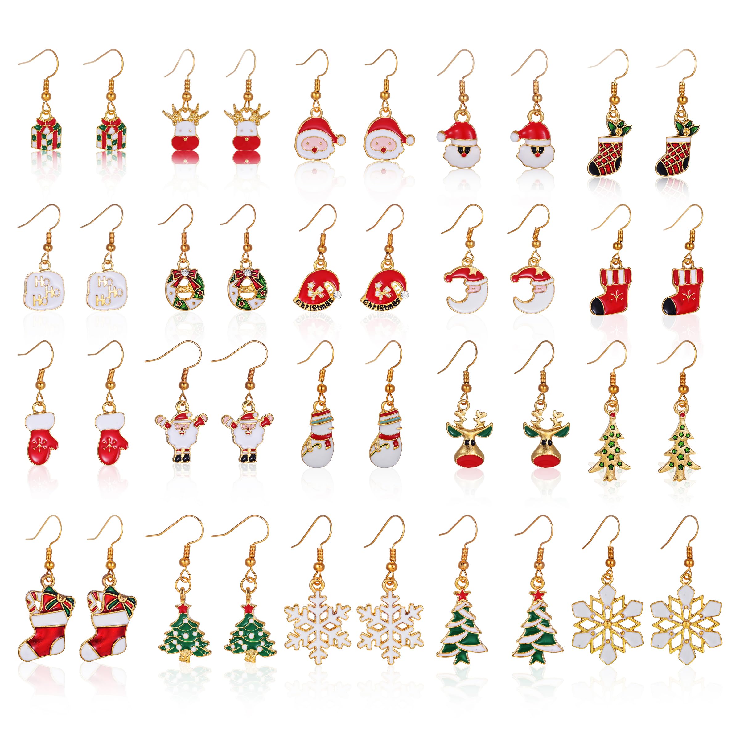 20 Pairs Christmas Earrings for Women - Festive Drop Dangle Earrings Set with Santa, Bell, Tree & Snowflake Designs - Holiday Party Jewelry Gifts for Christmas Celebrations, Office Parties & Family Gatherings