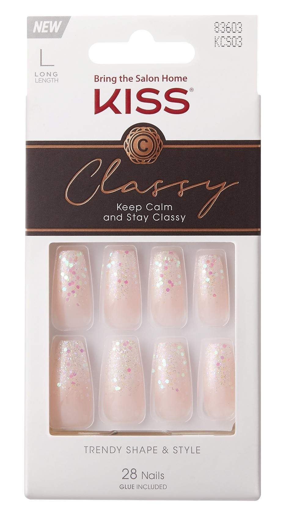 Kiss Classy Nails 28 Count Long Length Sparkles (Pack of 2) - False Nails for Women, Glamorous Press on Nails with Glitter, Perfect for Parties, Weddings & Special Occasions