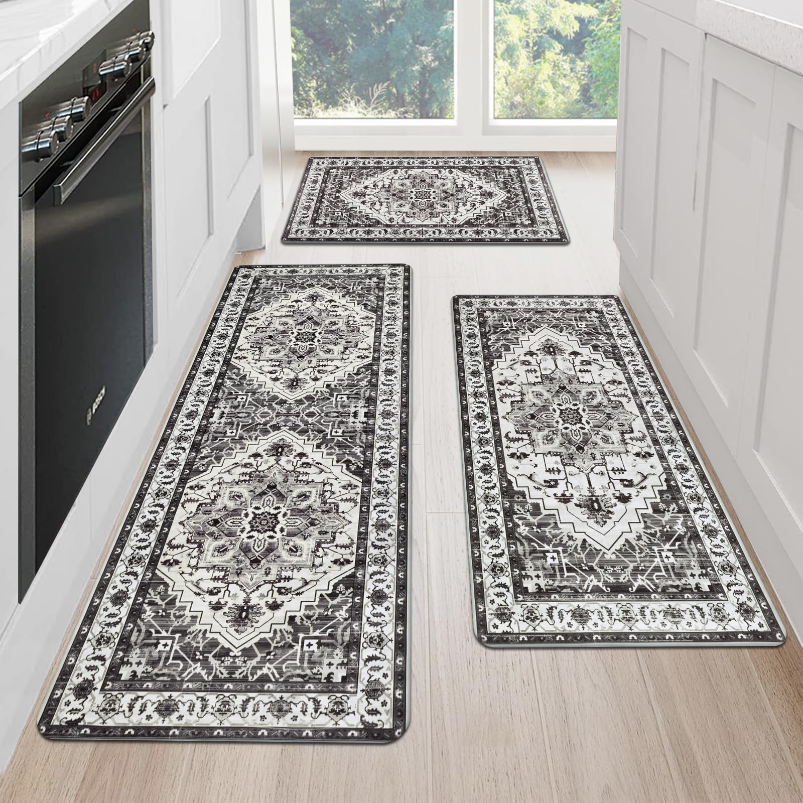 3-Piece Anti-Fatigue Kitchen Rug Set - Non-Slip Waterproof Cushioned Floor Mats for Comfortable Standing - Perfect for Home Kitchen, Office, Sink & Laundry Areas