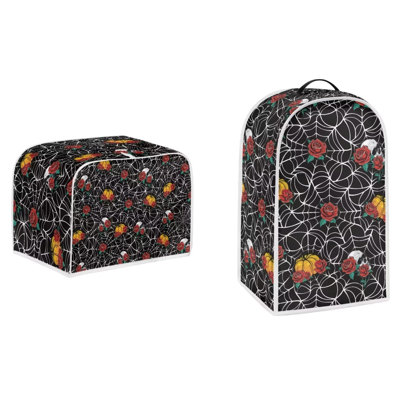 Pointodoor Skeleton Skull with Rose Flower Kitchen Blender Cover, Toaster Cover, Small Appliance Dust Protector, Halloween Spiderweb Print, Washable Kitchen Accessory for Halloween Decor & Everyday Use