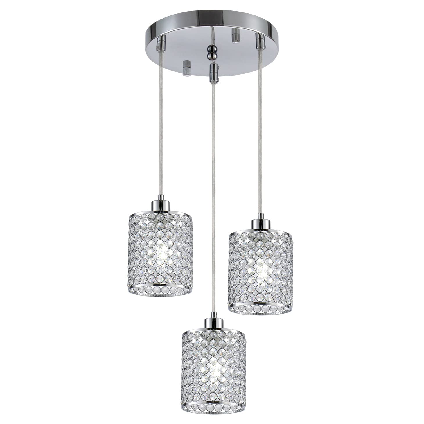 Modern Chrome Crystal Pendant Light - 3-Light Cluster for Kitchen & Dining Room