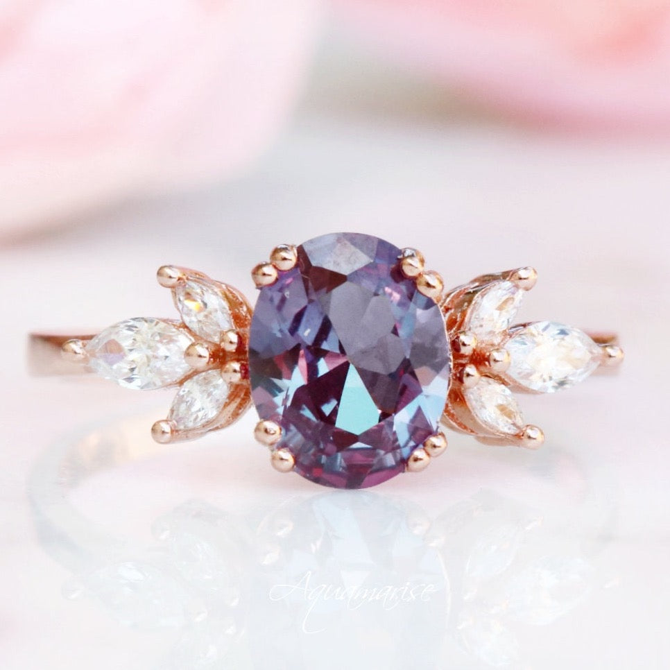 14K Rose Gold Vermeil Alexandrite Ring for Women | Elegant Eva Design | Perfect for Engagement, Anniversary & Gift Giving