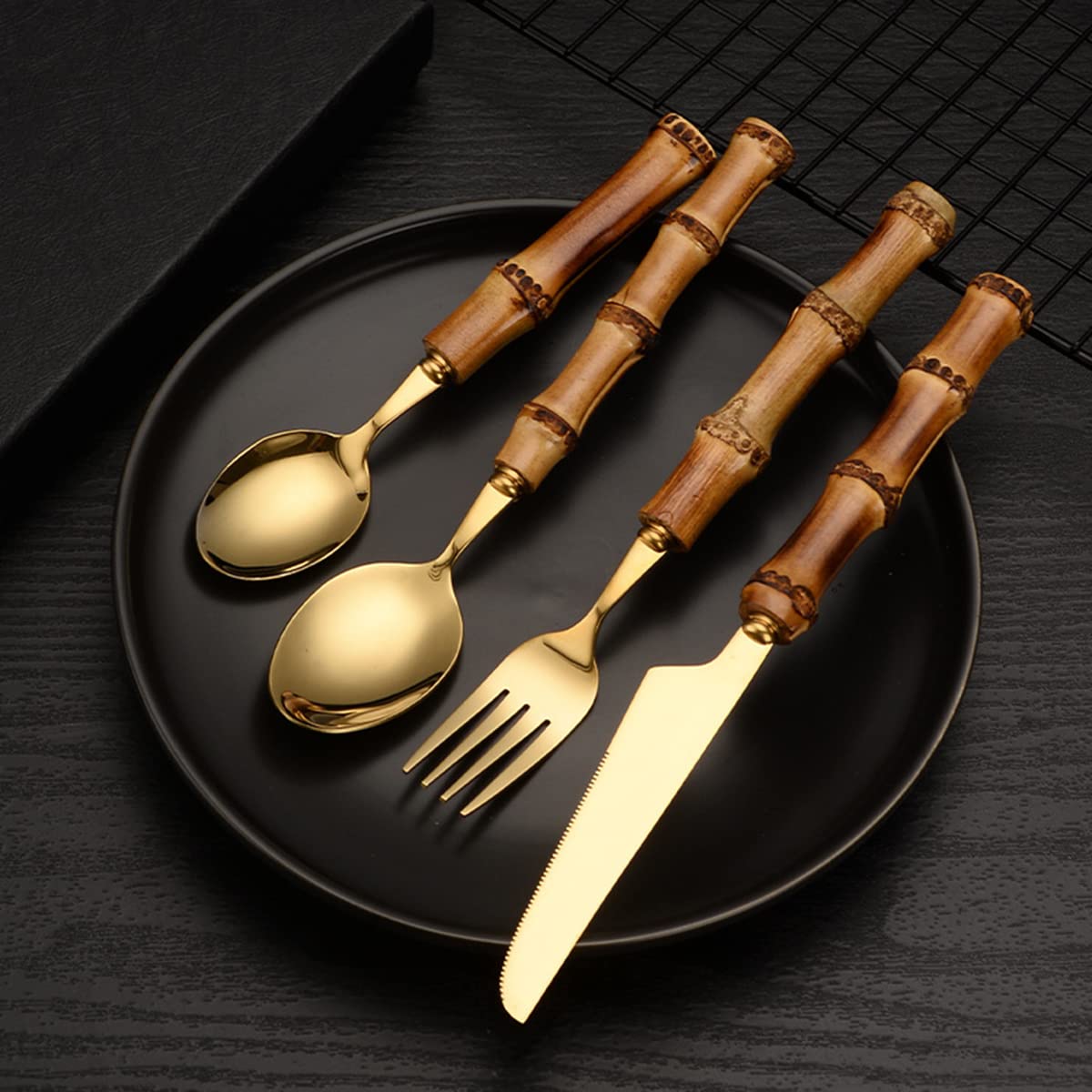 Cathyladi 24-Piece Stainless Steel Flatware Set for 6 - Gold Silverware Cutlery Set Includes Dinner Knife, Fork, Spoon & Salad Fork - Elegant Tableware for Wedding, Housewarming & Dinner Parties