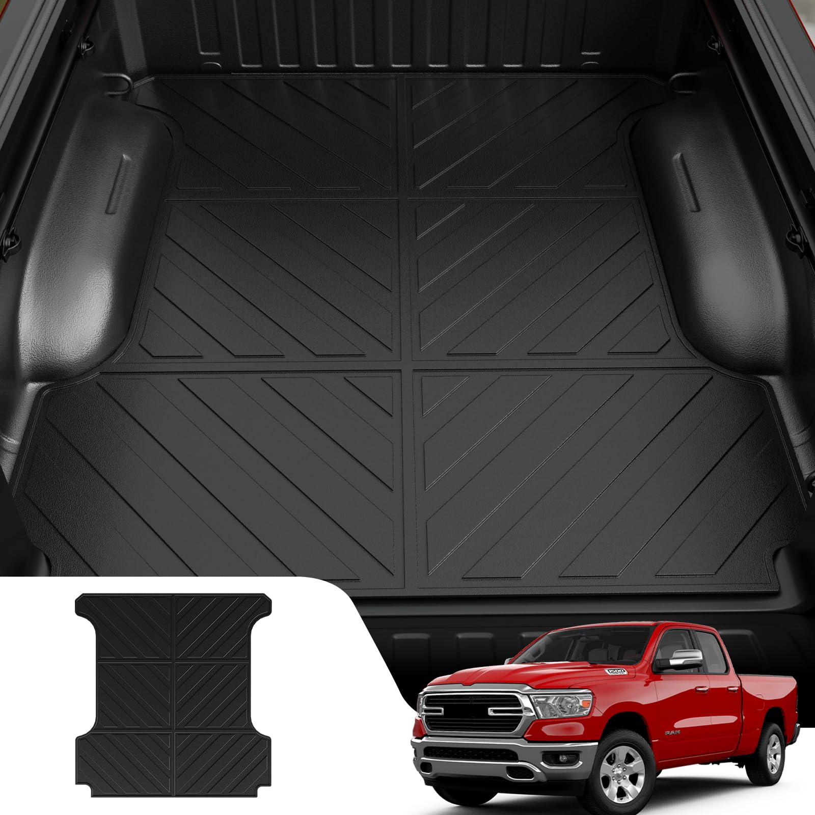 All-Weather Truck Bed Mat for 2019-2025 Dodge Ram 1500 5.7 Ft Short Bed | Heavy Duty Bed Liner Protector | Durable Non-Slip Accessory for Hauling, Camping & Work (Fits 2019-2025 Models, 5.7Ft Short Bed)