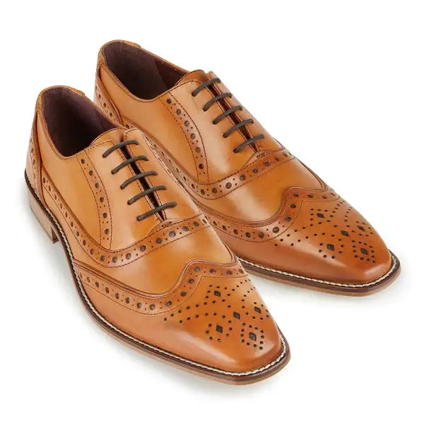 Men's Tan London Brogues Sidney Oxford Shoes - Classic Formal & Casual Dress Shoes for Business, Office & Wedding Events
