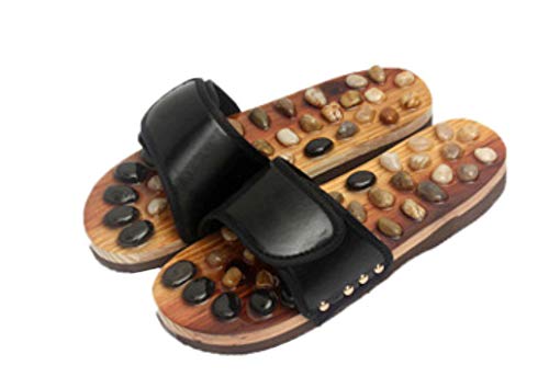 Natural Gravel Shiatsu Slippers for Plantar Fasciitis Relief - Acupressure Massage Slippers to Reduce Foot Pain, Stress & Arch Discomfort - Reflexology Therapy Slippers with Relaxation Chart - Perfect Christmas Gift for Home & Office Use (Black, Medium)