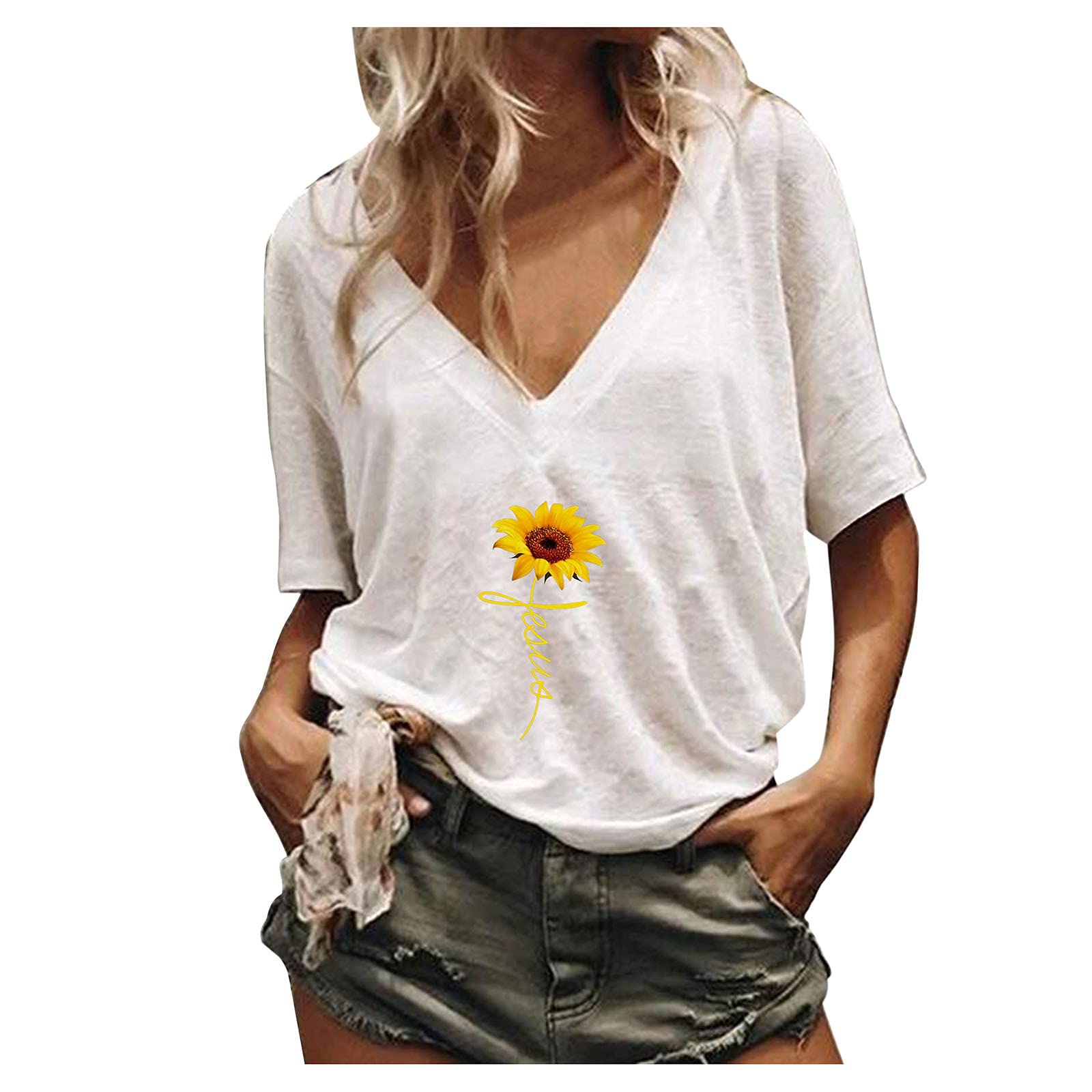 Women's Casual V-Neck Criss Cross T-Shirt - Short & Long Sleeve Blouse Tops for Everyday Wear | Office, Dating, Weekend Outfits