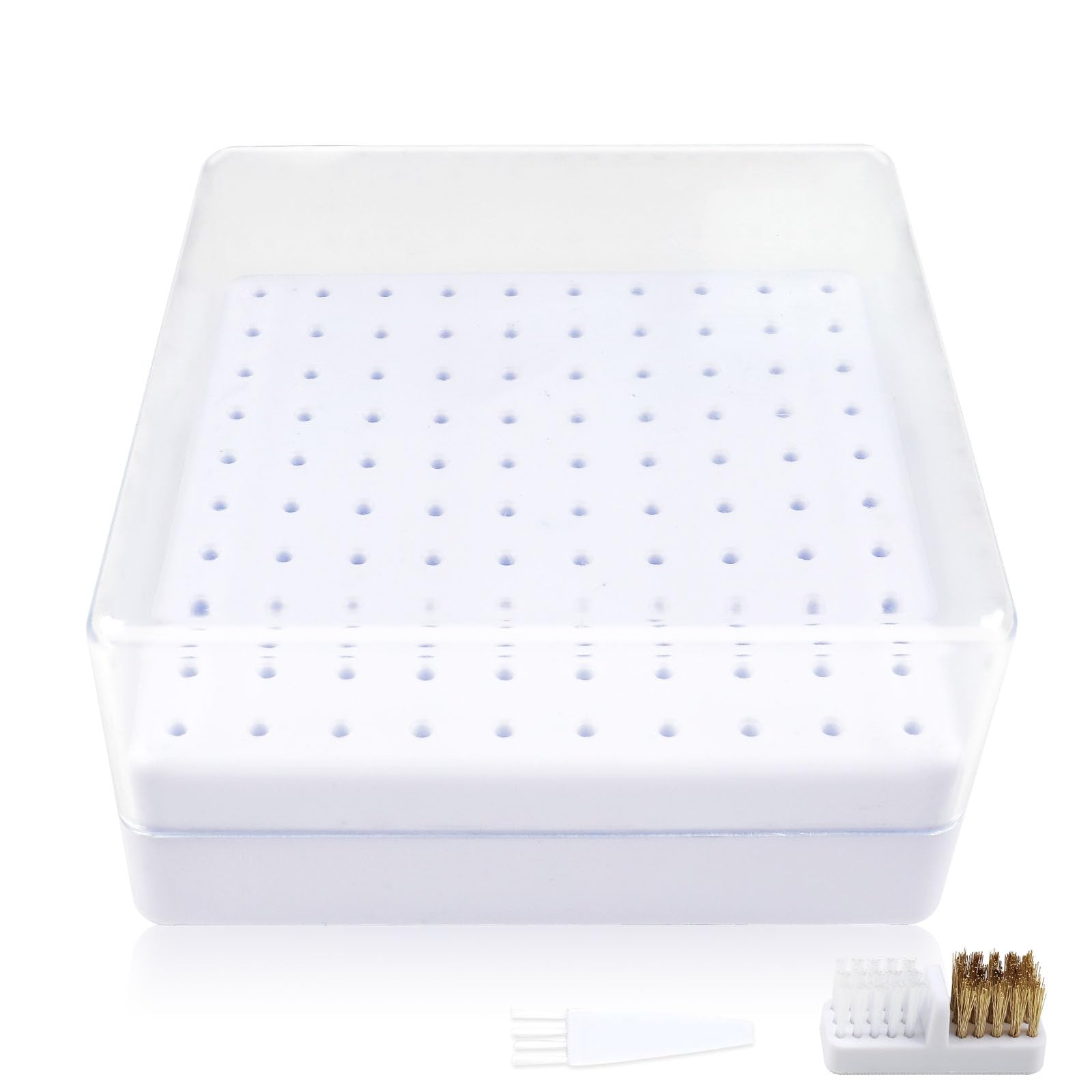 Professional Nail Drill Bits Holder & Cleaning Brush - 100 Hole Dustproof Nail Art Drill Bit Storage Box for Nail Technicians (White) | Perfect for Salon Organization & Mobile Nail Tech Kits