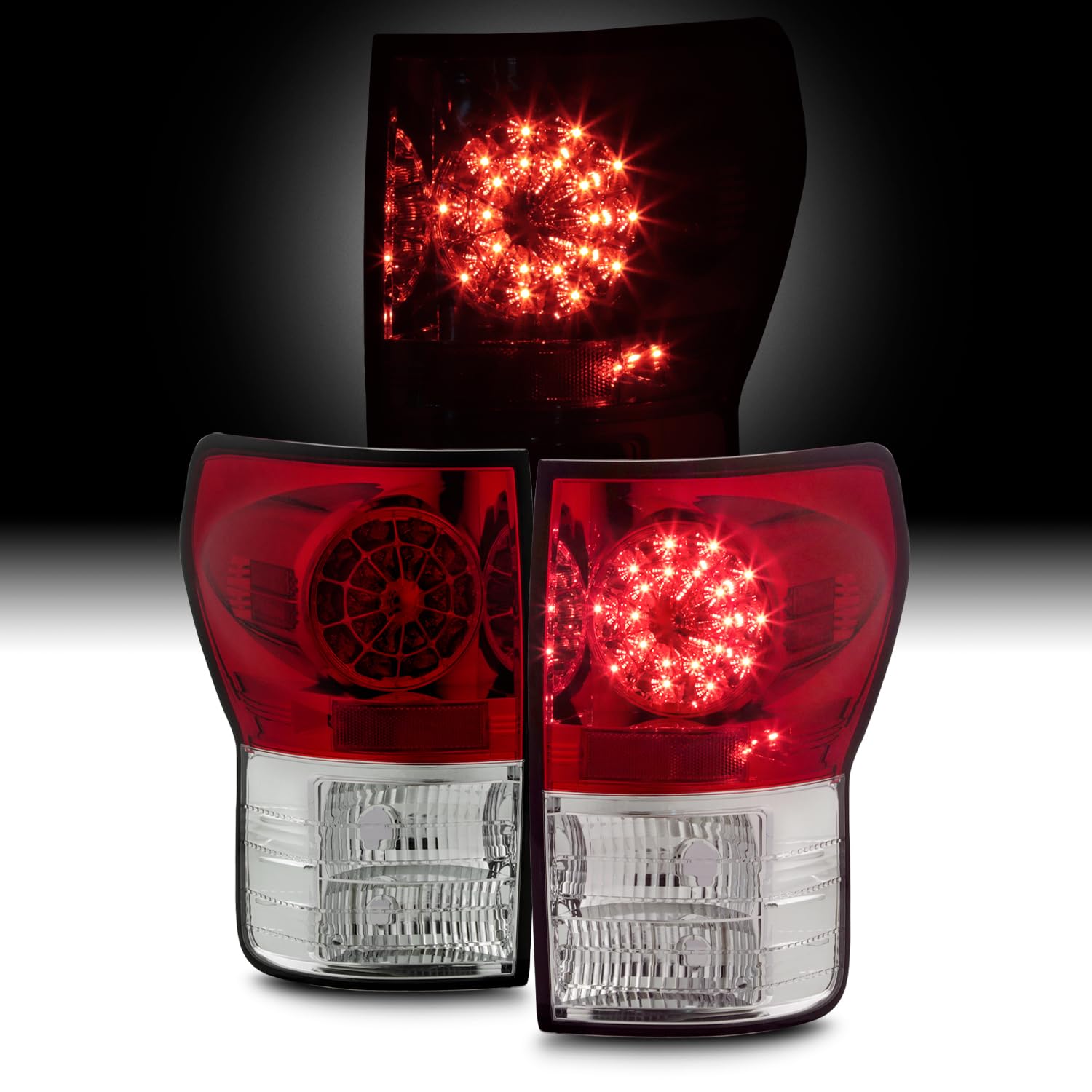 AKKON Red Clear LED Tail Lights Brake Lamps Replacement Pair for 2007-2013 Toyota Tundra Pickup Truck - Enhanced Visibility & Safety for Night Driving & Bad Weather Conditions