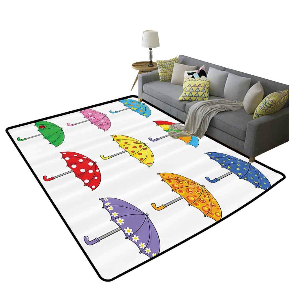 Stylish Outdoor Area Rugs with Rainbow Umbrellas & Polka Dot Butterfly Patterns - 6'x7' (180x210cm) Waterproof Decor for Patio, Balcony, or Garden - Perfect Gift for Men & Women