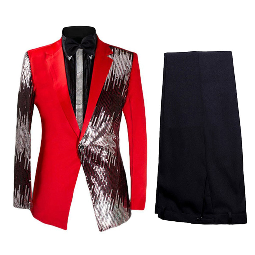 Elegant Prom Sequin 2-Piece Red Suit Set for Women | Sparkly Party Outfit for Homecoming, Dances & Special Occasions