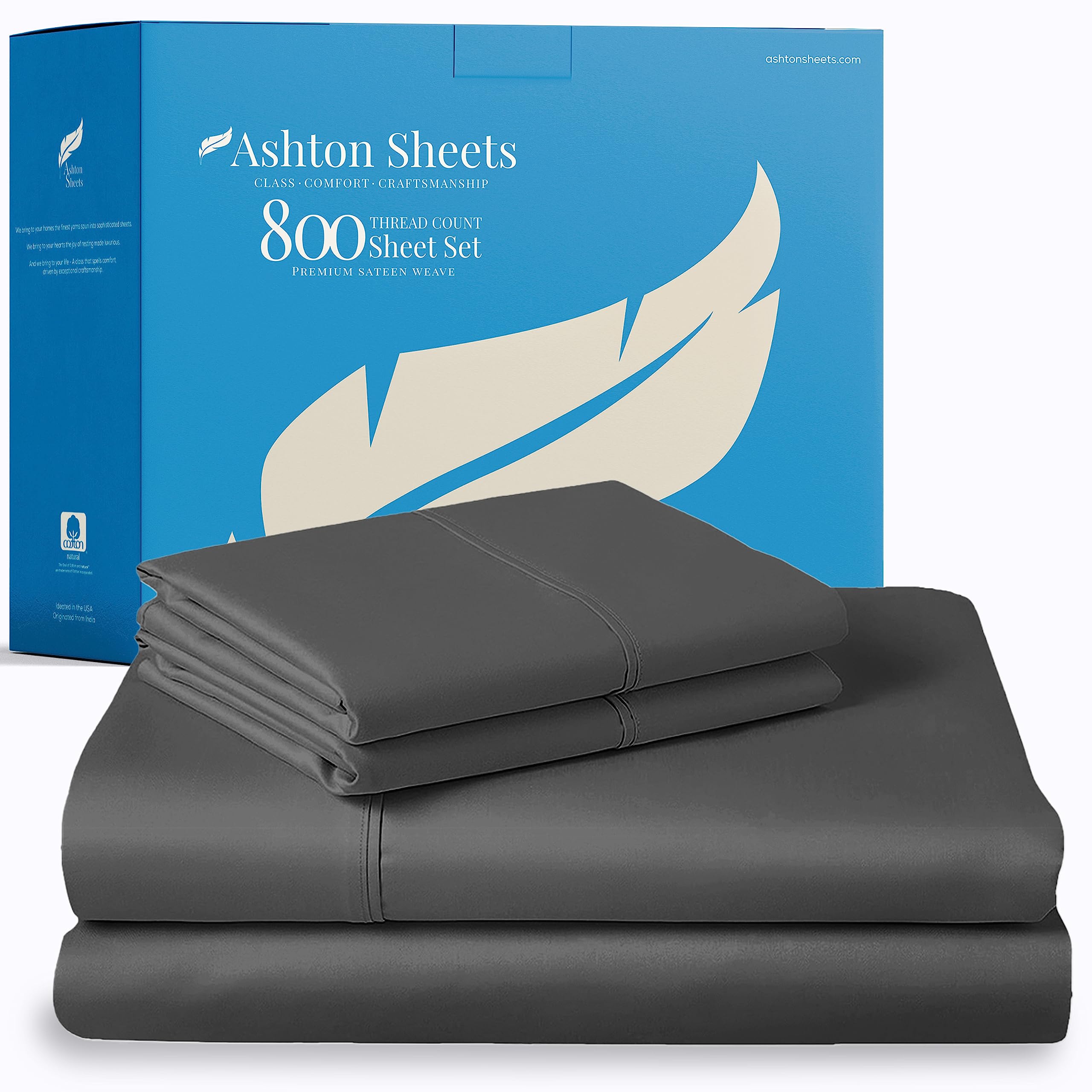 Luxury 100% Egyptian Cotton Queen Sheet Set - 800 Thread Count Sateen Weave, 4-Piece Bedding with 16