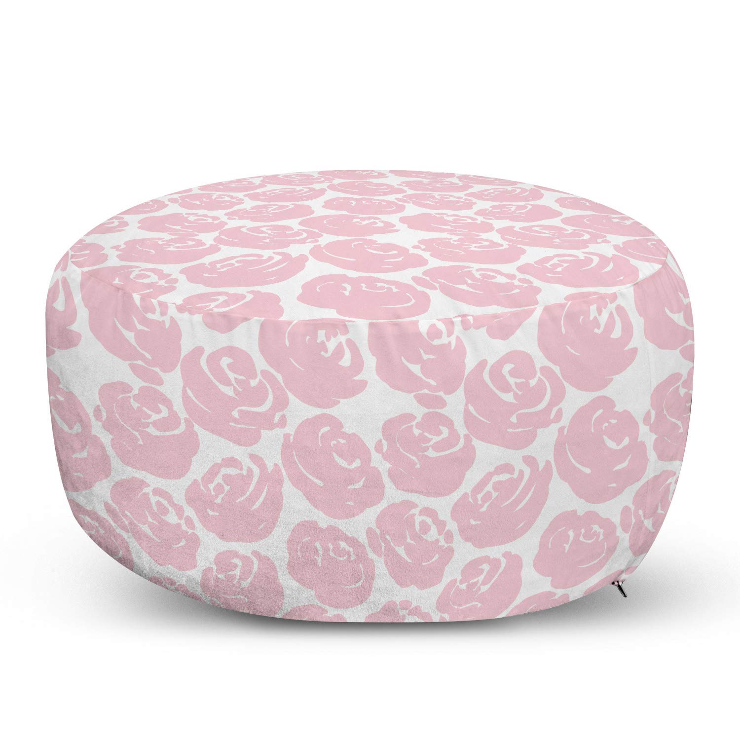 Ambesonne Floral Pouf Cover with Zipper - Rose Silhouette Design, English Garden Print Decorative Fabric Unstuffed Case, 30