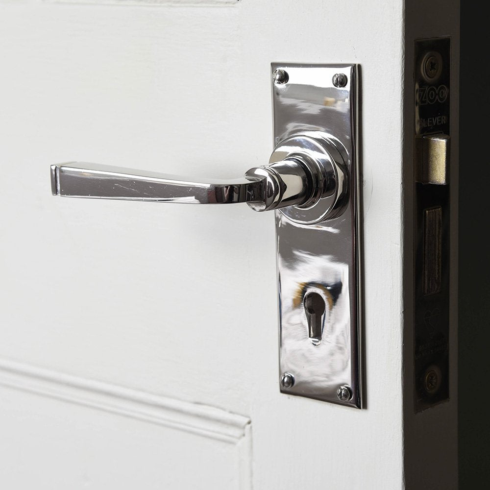 Polished Nickel Avon Lever Lock Door Handles - Modern & Secure Entryway Hardware for Home & Office Doors | Perfect for Interior & Exterior Use