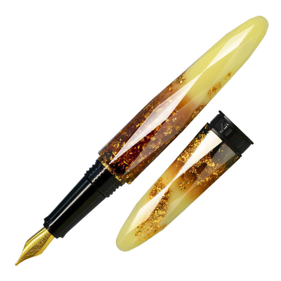 Benu Briolette Fountain Pen - Premium Luminous Amber Ink Pen for Writing & Calligraphy - Perfect for Office, School & Gift Giving