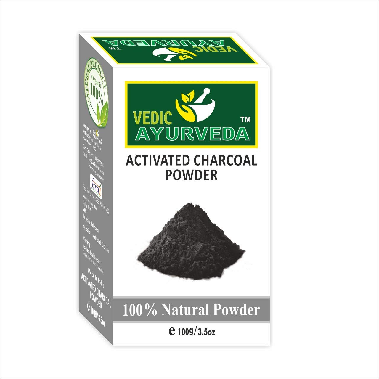 VEDICAYURVEDA 100% Pure Organic Activated Charcoal Powder (100g) - Natural Skin Detox, Blackhead Remover & Dead Skin Exfoliator | Ideal for Facial Cleansing, Body Scrub & DIY Beauty Treatments