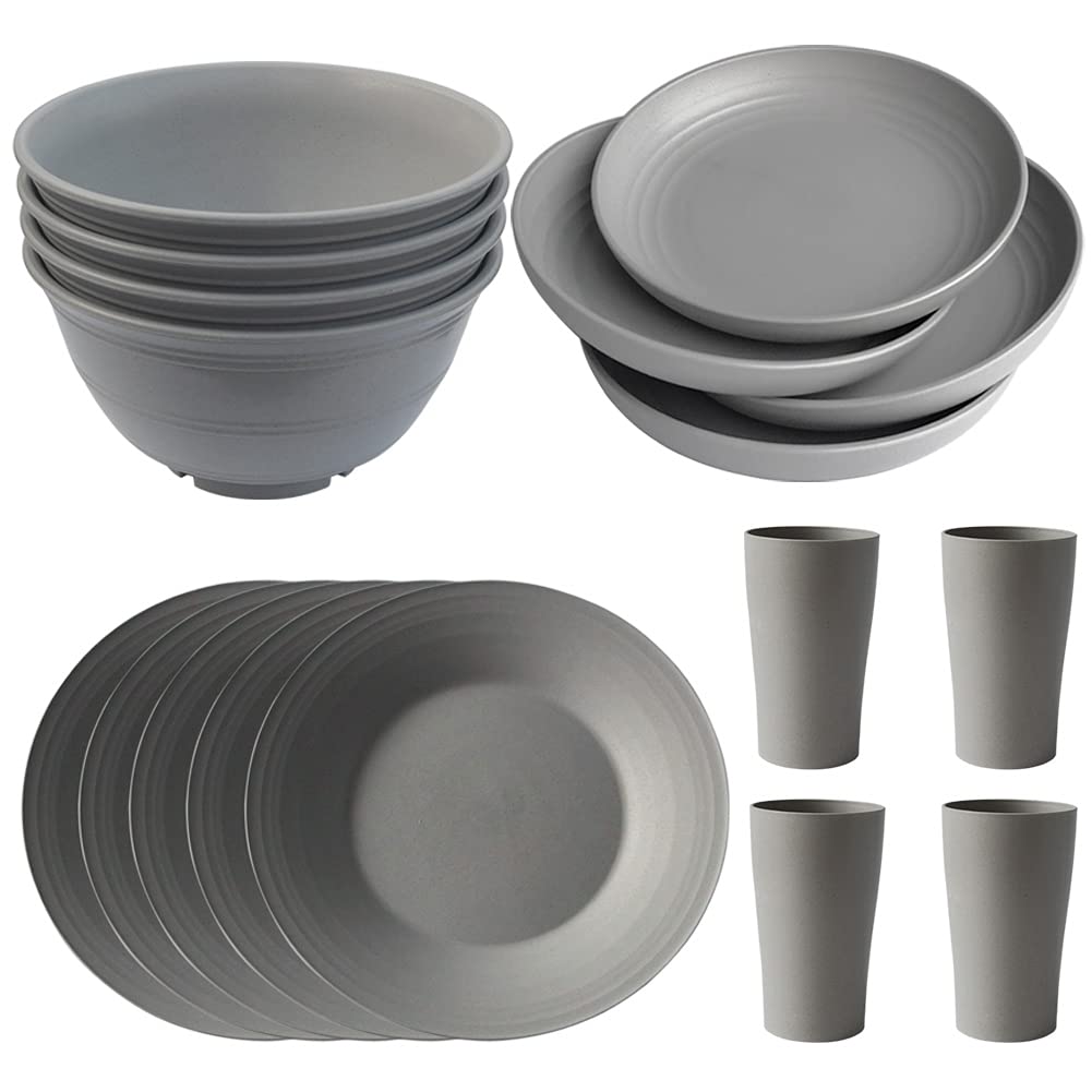 Eco-Friendly Wheat Straw Dinner Plates & Bowls Set - Dishwasher & Microwave Safe, BPA-Free - Perfect for Family Meals, Picnics, and Sustainable Dining