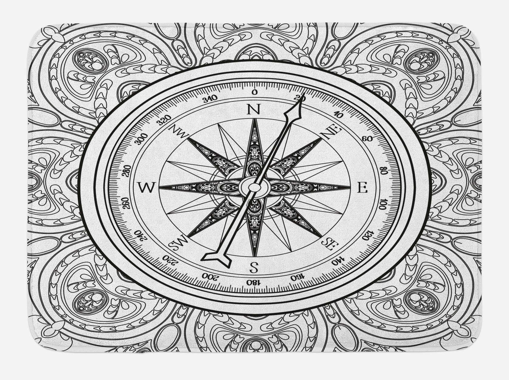Ambesonne Compass Bath Mat - Non-Slip Plush Bathroom Rug with Hand Drawn Windrose Nautical Design, 30.2