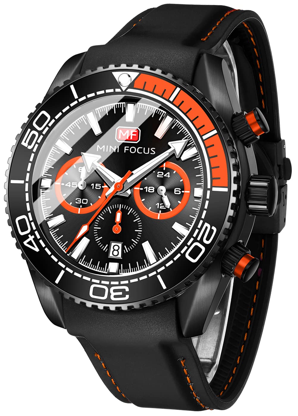 MF MINI FOCUS Men's Sport Watch - Waterproof Chronograph Quartz Watch with Silicone Strap for Running & Outdoor