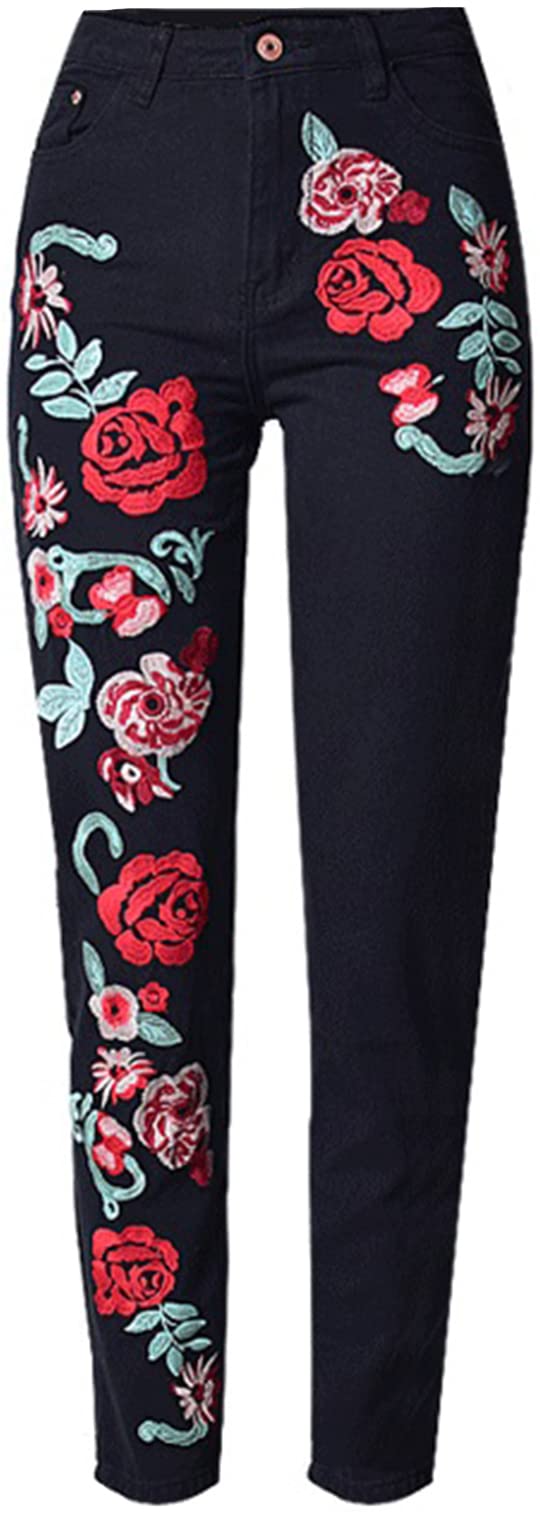 GBOY STUDIO Women's High Waisted Straight Leg Embroidered Jeans - Classic Denim Pants for Casual Wear, Office & Date Night Outfits
