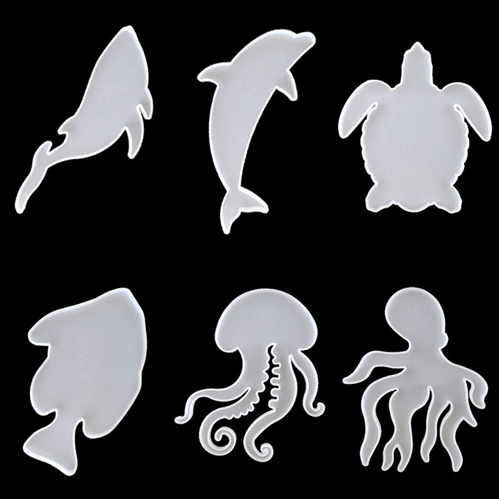6-Piece Marine Organism Coaster Silicone Molds Set - Sea Turtle, Dolphin, Fish & Octopus Resin Casting DIY Kit for Ocean-Themed Drink Coasters, Tea Mats & Home Decor